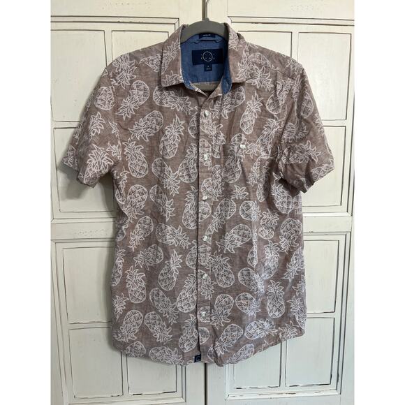 Even Tide mens size medium linen blend button down shirt with pineapples - Picture 1 of 3